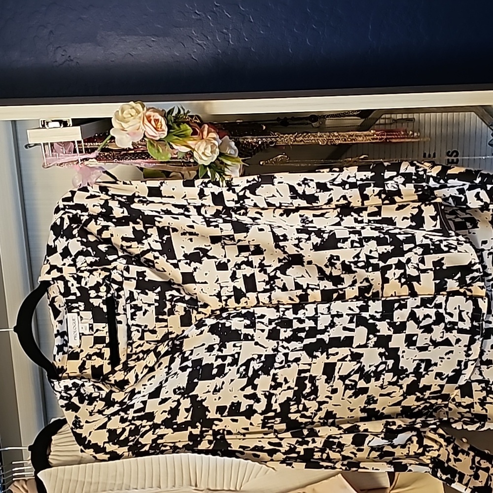 Satin black and cream print blouse
